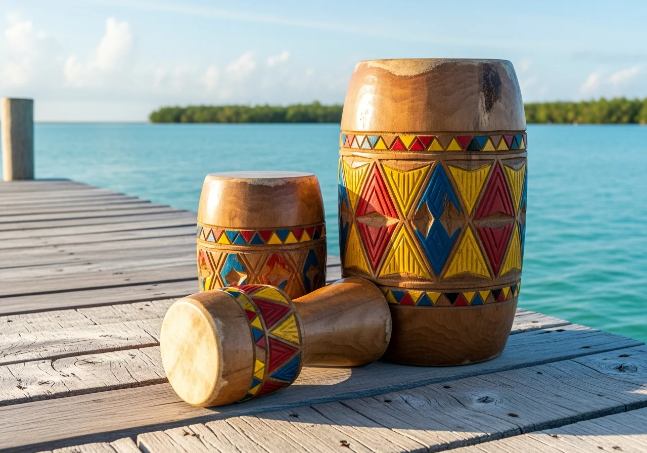 Garifuna drums on dock